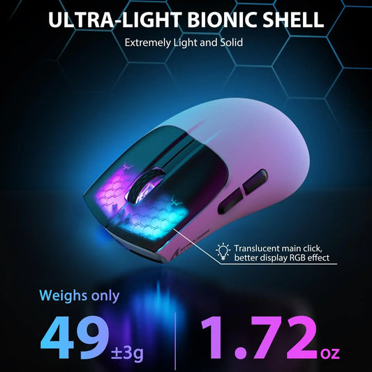 Attack Shark X5 Tri-mode Gaming Mouse, 49g Ultralight, 2.4Ghz/Wired/BT, PixArt Optical Sensor, 4000DPI, 200 Hours Battery, RGB