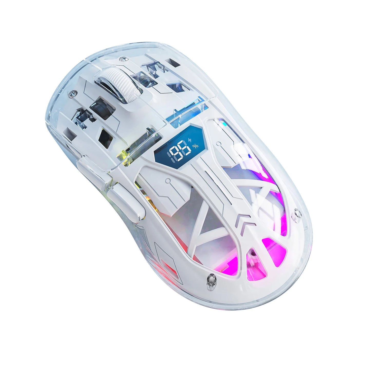 FreeWolf A2 Transparent RGB Wireless Gaming Mouse with Battery Display, 2.4Ghz/Bluetooth, PixArt PAW3212 Sensor