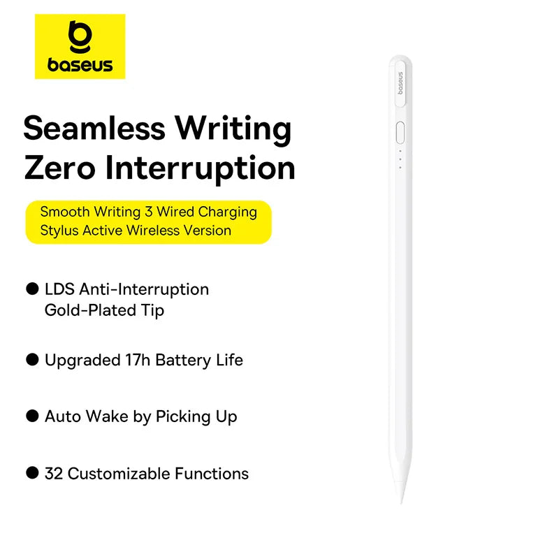 Baseus 3rd Gen Stylus Pen for iPad Wired Charging Stylus Active Tilt Sensitivity Version With Type-C Cable and Active Tip