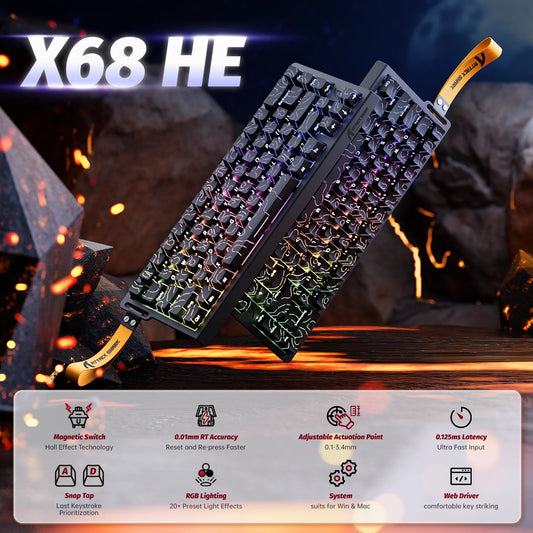 Attack Shark X68 HE – Teclado Gamer 60% Magnético con Respuesta 8KHz y RGB