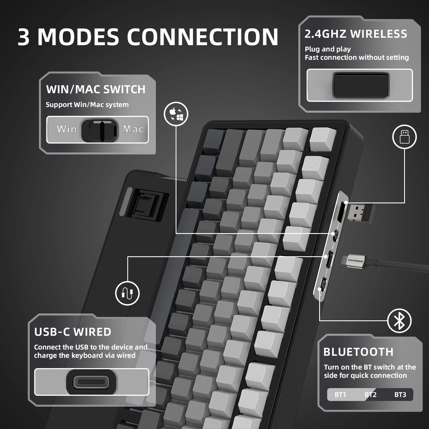 Attack Shark X85 – Teclado Mecánico 75% Tri-Modo con Perilla CNC, RGB y Switch Hot-Swap