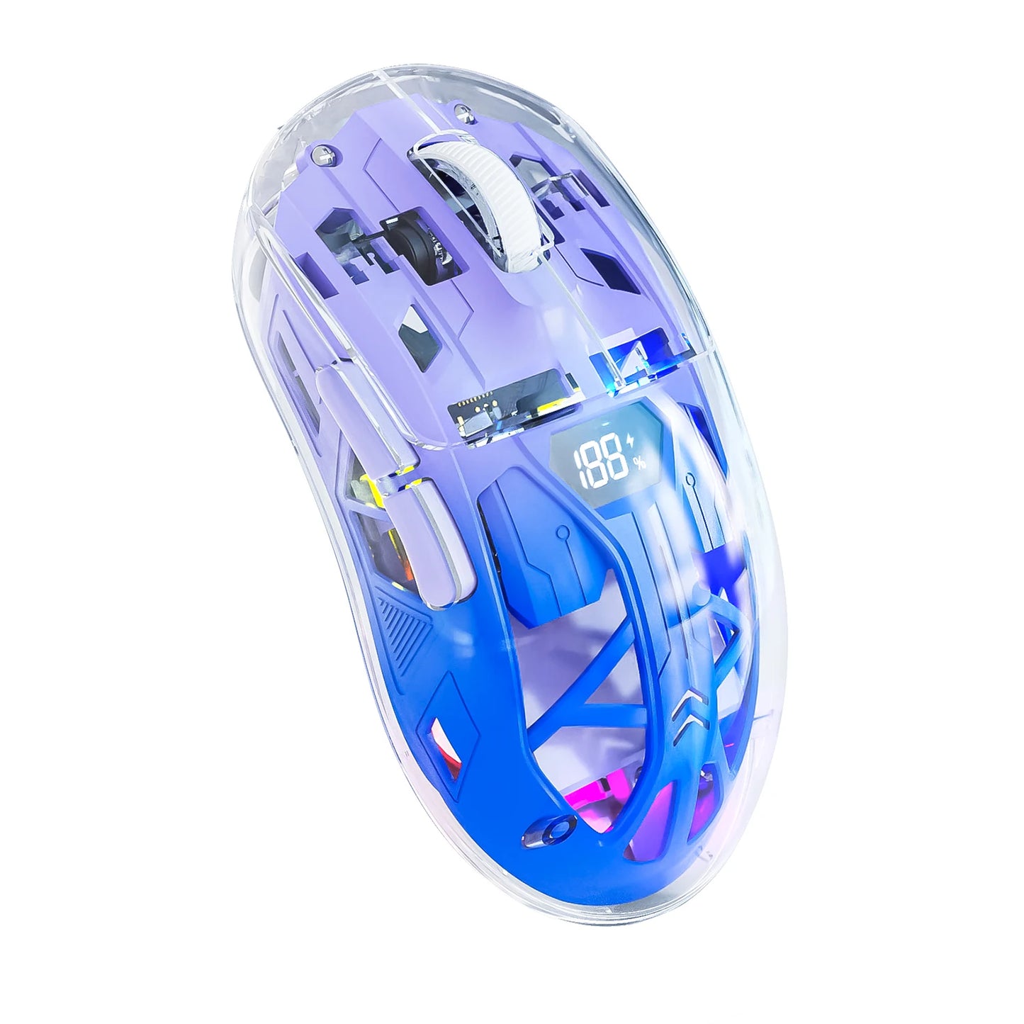 FreeWolf A2 Transparent RGB Wireless Gaming Mouse with Battery Display, 2.4Ghz/Bluetooth, PixArt PAW3212 Sensor