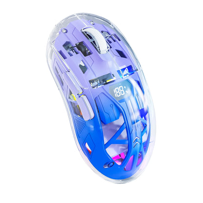 FreeWolf A2 Transparent RGB Wireless Gaming Mouse with Battery Display, 2.4Ghz/Bluetooth, PixArt PAW3212 Sensor