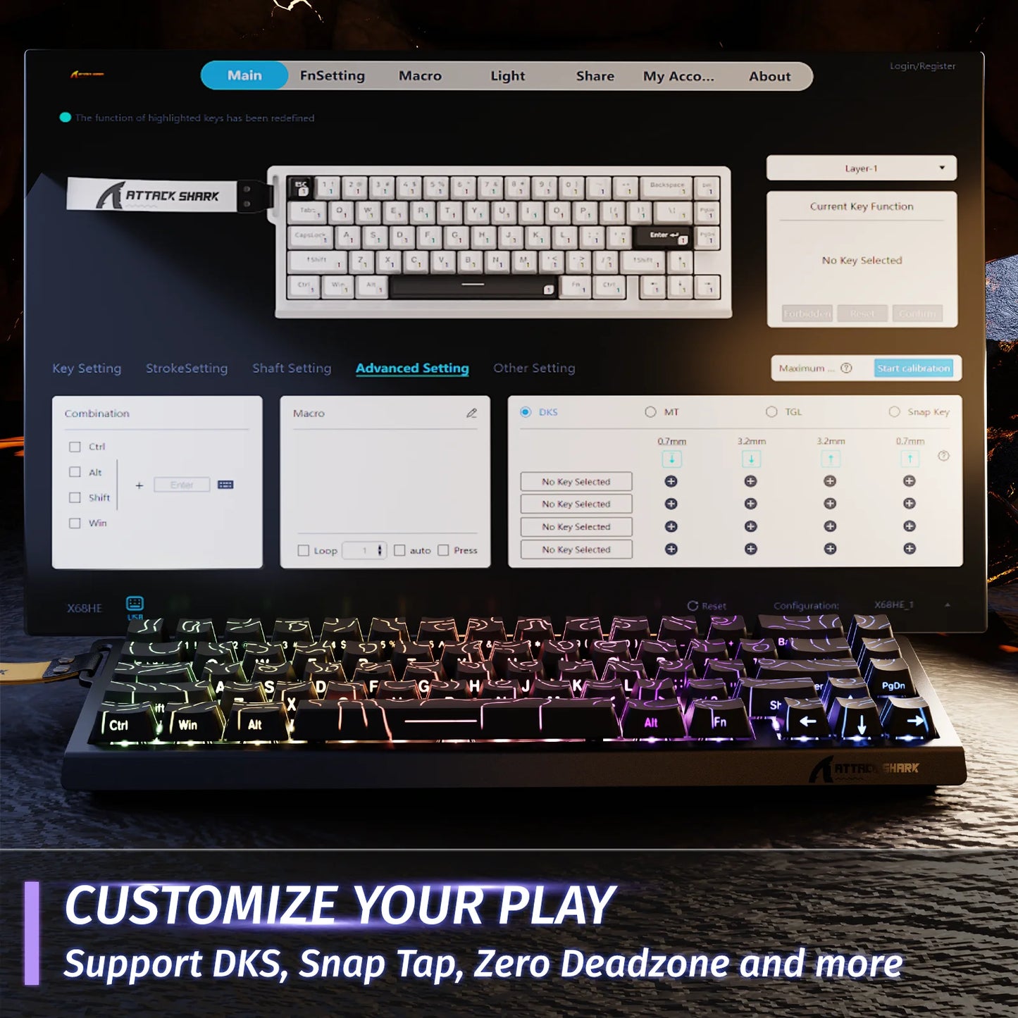 Attack Shark X68 HE – Teclado Gamer 60% Magnético con Respuesta 8KHz y RGB