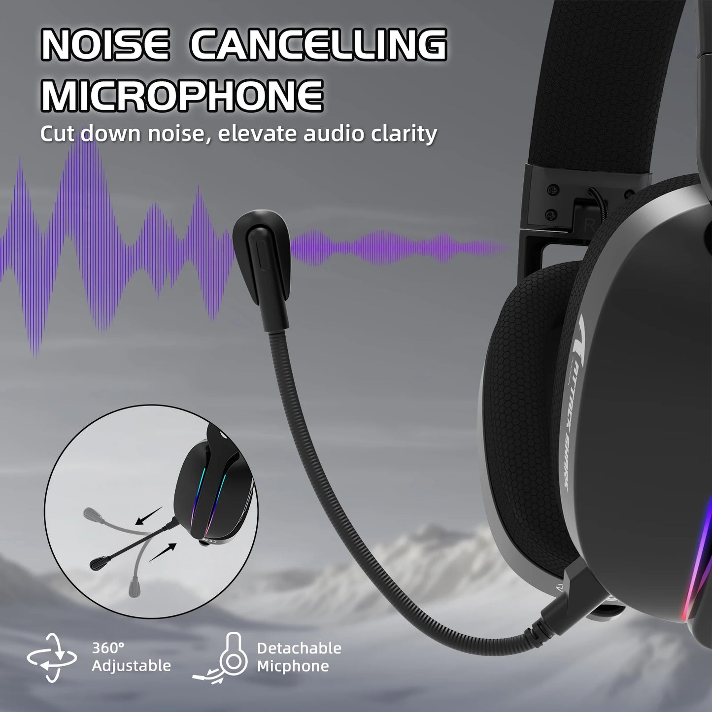 ATTACK SHARK L90 Flodable Tri-Mode Gaming Headset, Ultra-Light, Detachable Noise-canceling Microphone, RGB, 7.1ch Sound, 500mAh