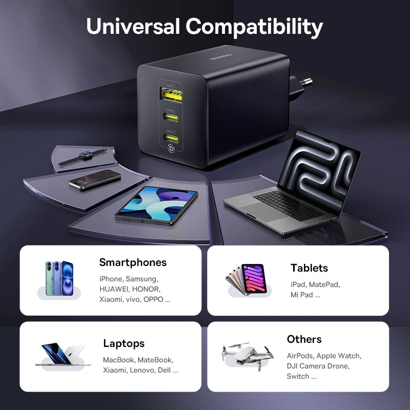 Baseus 100W Fast Charger GaN Charger For iPhone Xiaomi Samsung Laptop Tablet USB C Charger QC PD Charger USB Phone Charger