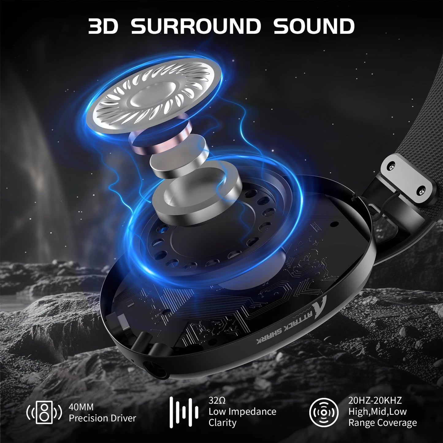 Attack Shark L80 – Headset Gamer Tri-Modo con Sonido Envolvente 5.1 y Micrófono Desmontable