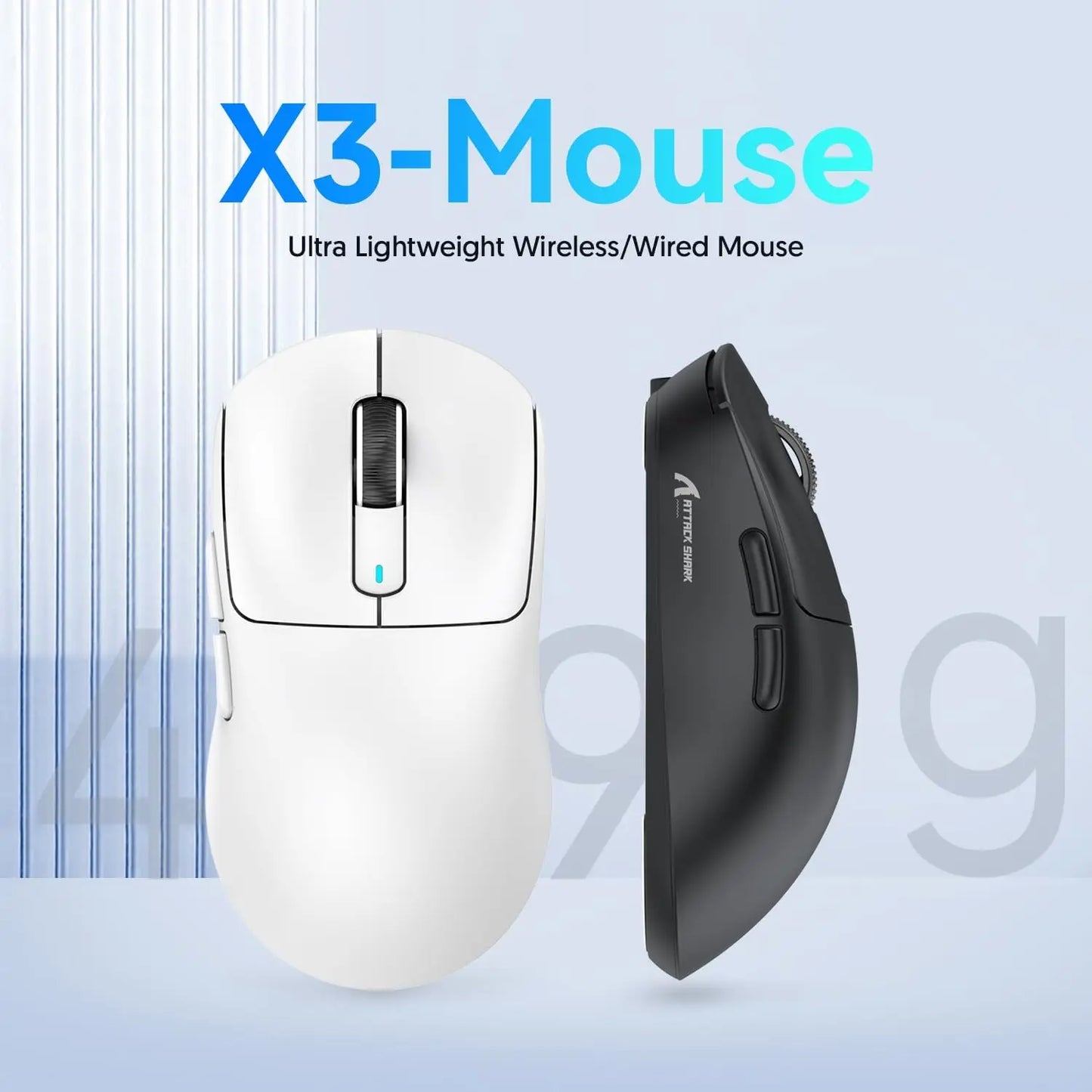 Attack Shark X3/X3PRO 4K/8K Tri-mode Gaming Mouse, PixArt PAW3395 Sensor, 26K DPI, 49g Ultralight,BT/2.4G Wireless/Wired,for PC