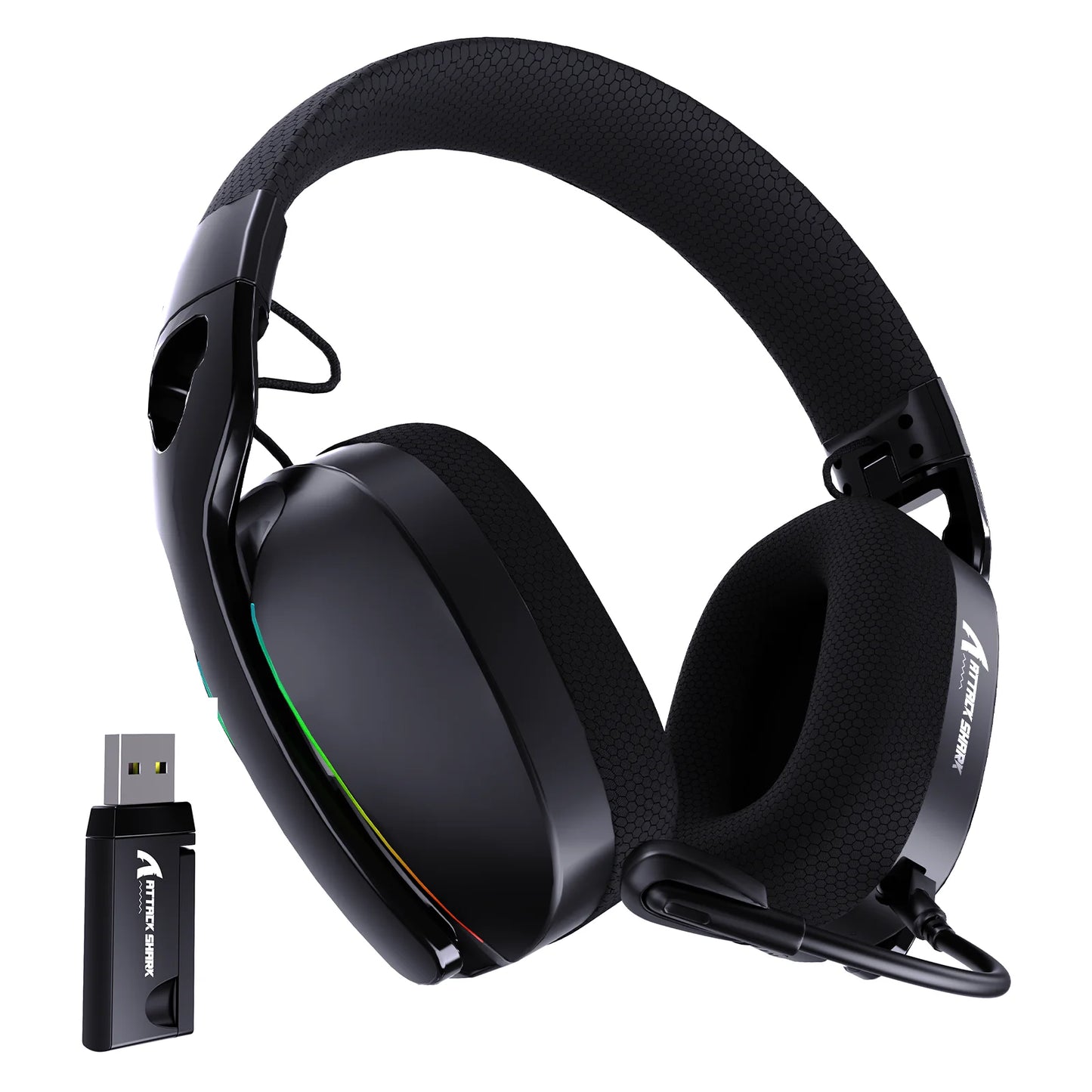 ATTACK SHARK L90 Flodable Tri-Mode Gaming Headset, Ultra-Light, Detachable Noise-canceling Microphone, RGB, 7.1ch Sound, 500mAh
